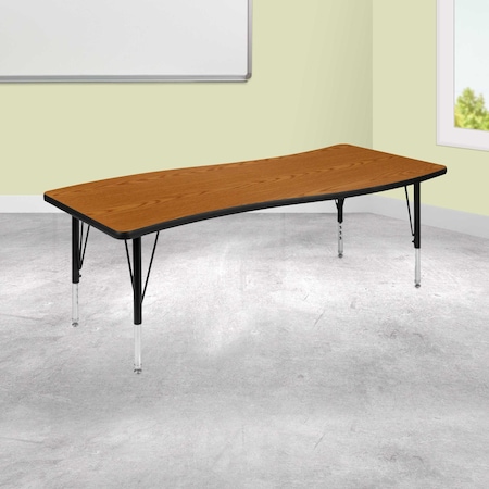 Flash Furniture Rectangle 26 W, 60 L, 25.25 H, Chrome, Laminate, Particleboard, Steel, Wood Grain XU-A3060-CON-OAK-T-P-GG